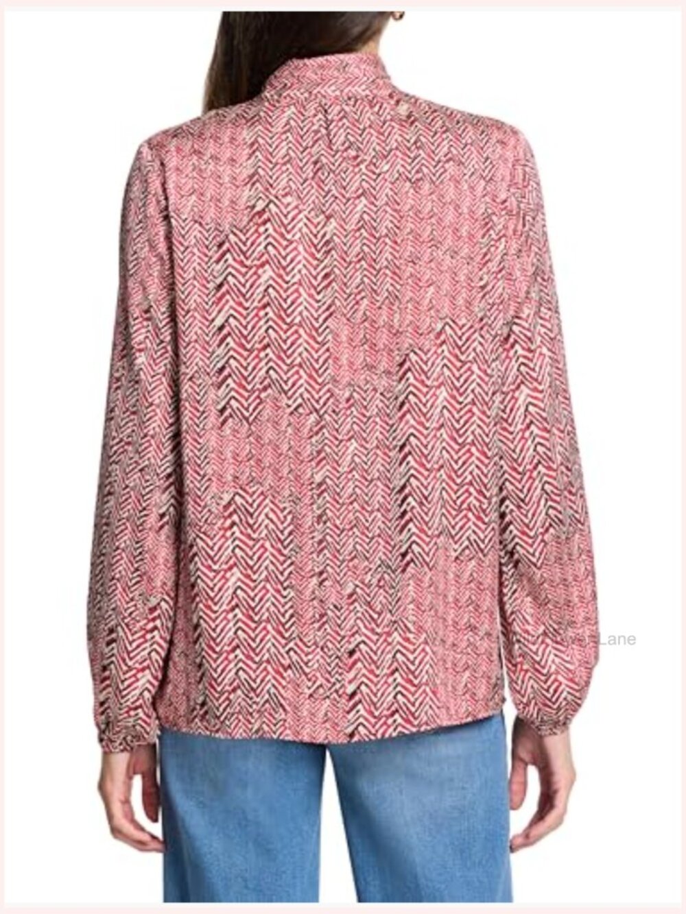 Printed Woven Pullover Blouse Long Sleeve Blouse Top Herringbone - Picture 3 of 5